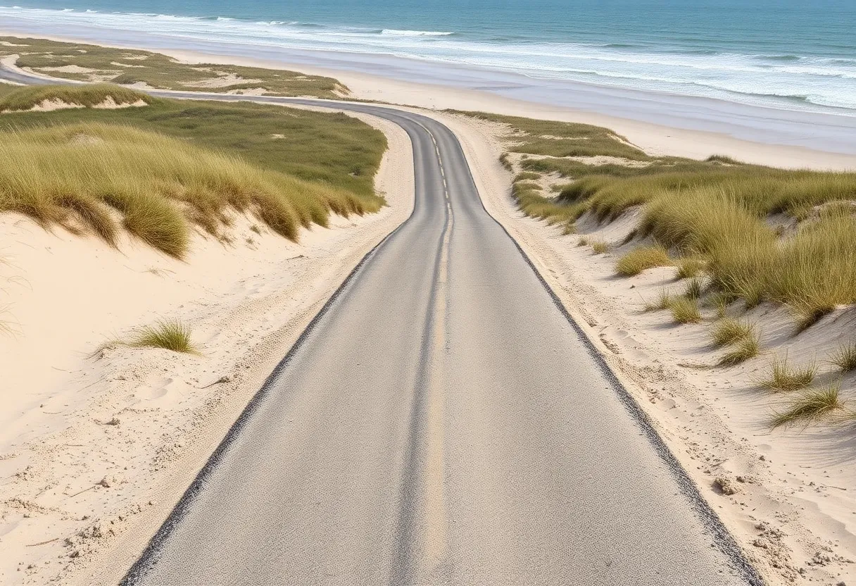 Restored NC 12 roadway on Hatteras Island post Hurricane Erin