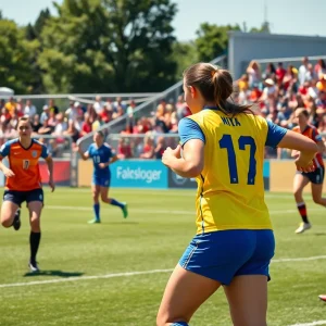 Women's soccer players from Richmond in a competitive match