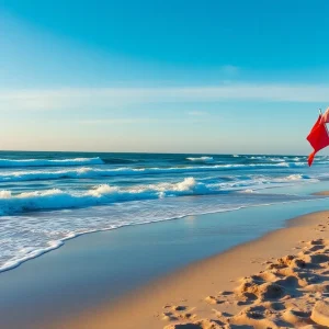 Beach warning flags signaling rip current hazard at Outer Banks
