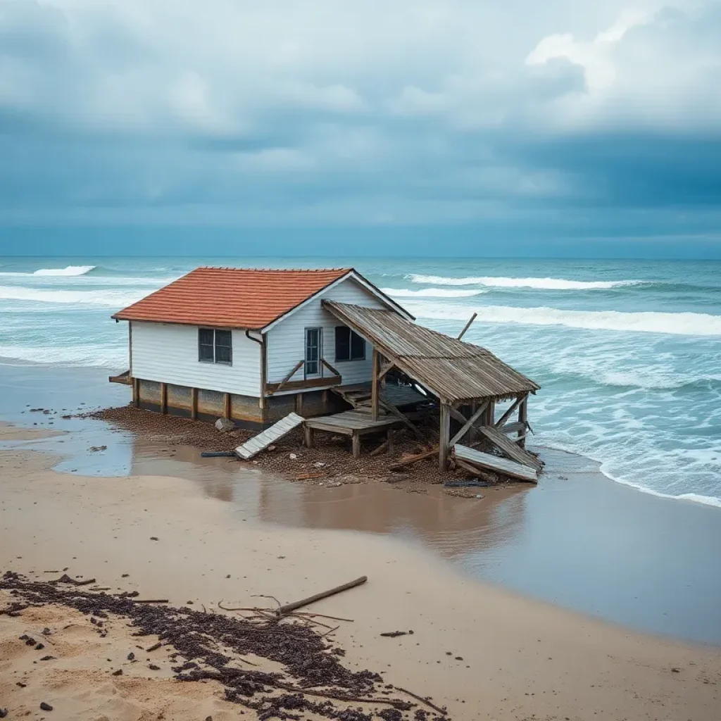 Collapsed house on the beach in Rodanthe, North Carolina.