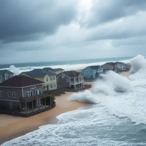 Beachfront homes in Rodanthe facing the danger of collapse from Hurricane Erin's waves.