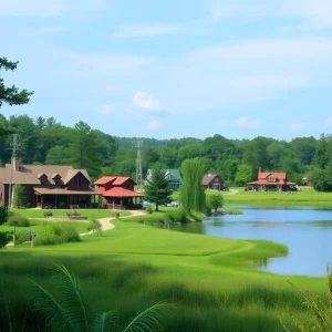 A tranquil scene from a secluded town in Northeast North Carolina with greenery and rustic homes