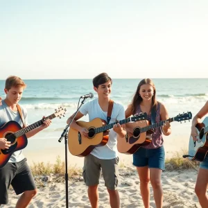 Group of musicians at the Carolina coast depicting youth and dreams.