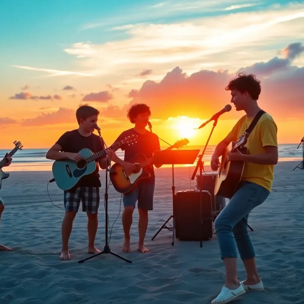 Young musicians performing on a Carolina beach