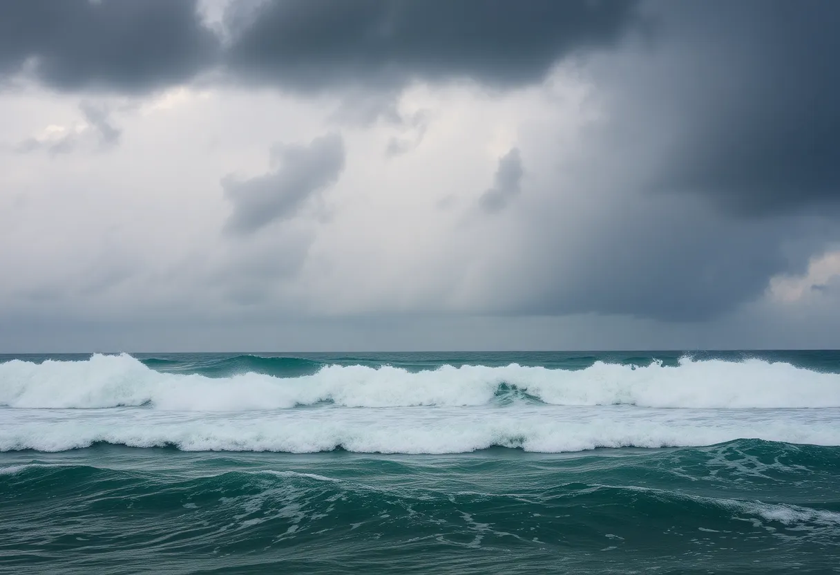 Storm clouds gathering over the coast ahead of Tropical Storm Chantal.