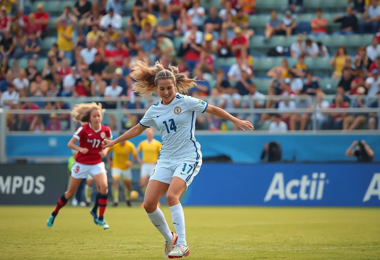 Players from UNCW and East Carolina competing during a soccer match