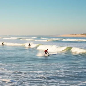 Surfers competing at the WRV Outer Banks Pro event