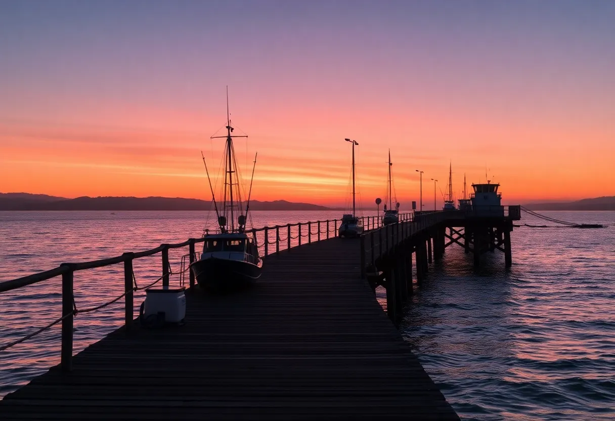 Scenic view of Avalon Fishing Pier with fishing gear