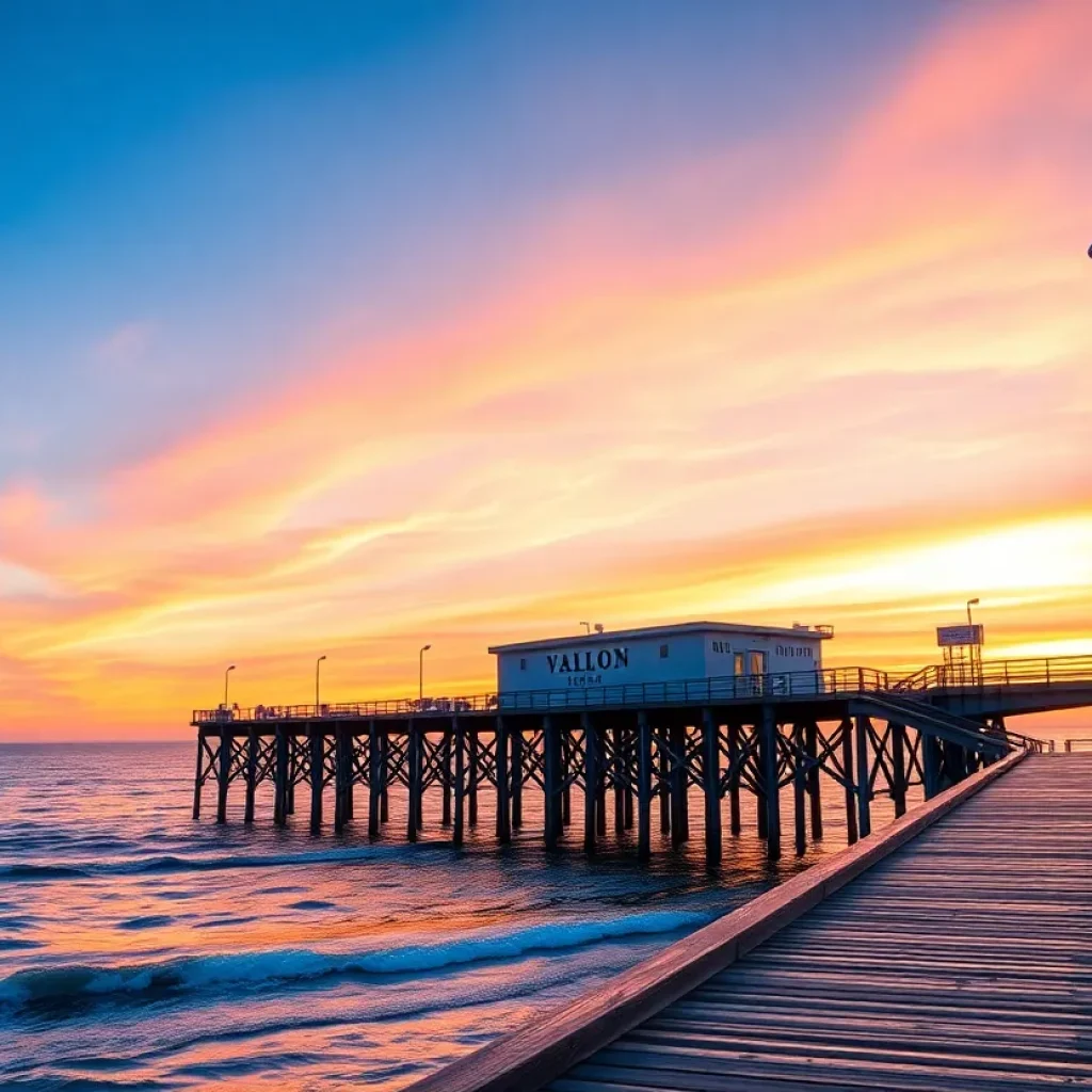 Beautiful sunset view of Avalon Pier in the Outer Banks