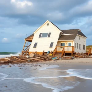 Collapsed beachfront house in Buxton, North Carolina