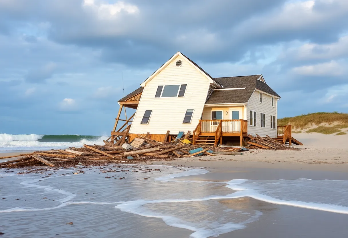 Collapsed beachfront house in Buxton, North Carolina