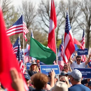 Campaign rally for Bobby Hanig featuring supporters and campaign signs.