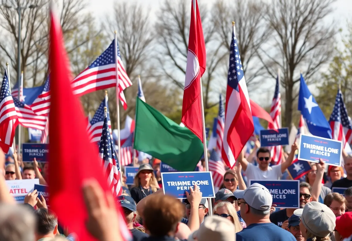 Campaign rally for Bobby Hanig featuring supporters and campaign signs.