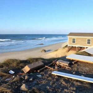 Collapsed house debris on Buxton beach