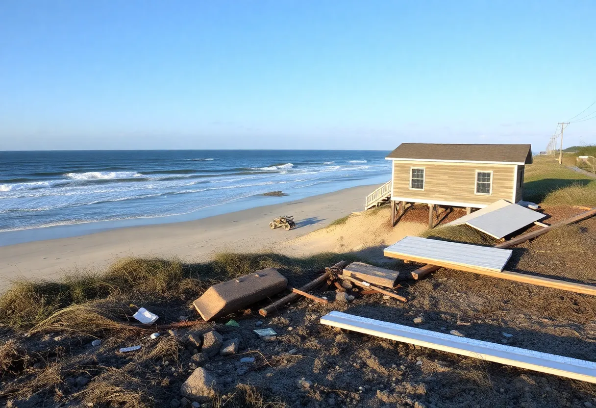 Collapsed house debris on Buxton beach