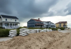 Homeowners placing sandbags on the beach in Buxton to combat erosion