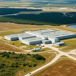Exterior view of the Camp 57 detention center at Angola