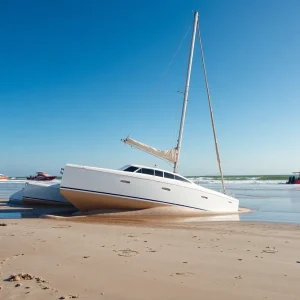 A 26-foot catamaran washed ashore on Nags Head beach