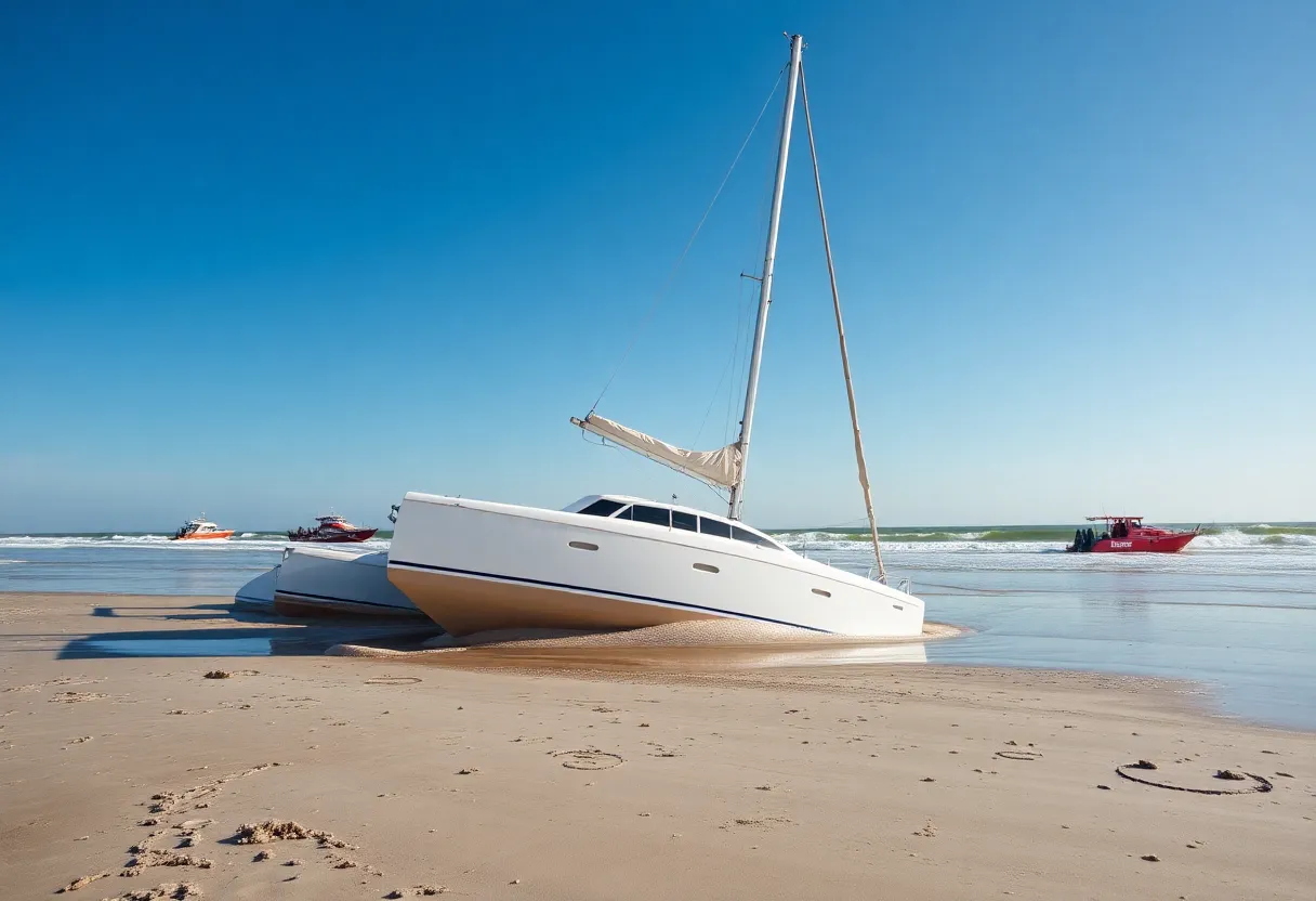 A 26-foot catamaran washed ashore on Nags Head beach