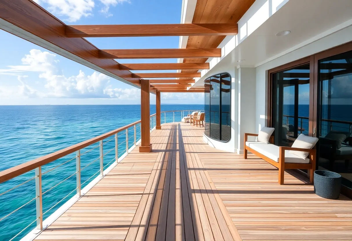 Stylish coastal deck overlooking the ocean, built with marine-grade materials.