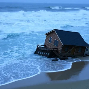 Collapsed vacation home in Buxton after storm