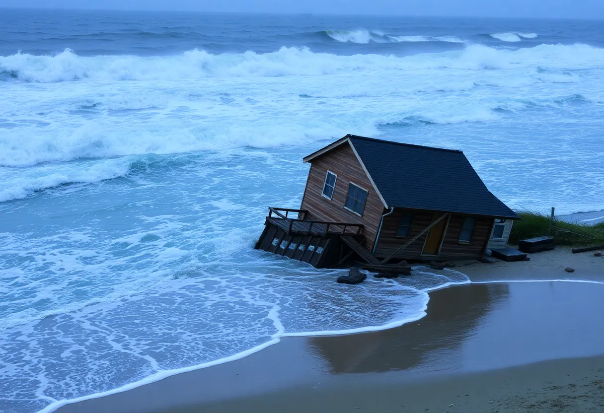 Collapsed vacation home in Buxton after storm