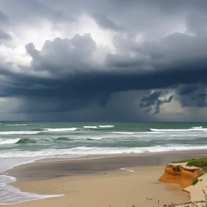 Coastal landscape of the Outer Banks in North Carolina during a storm