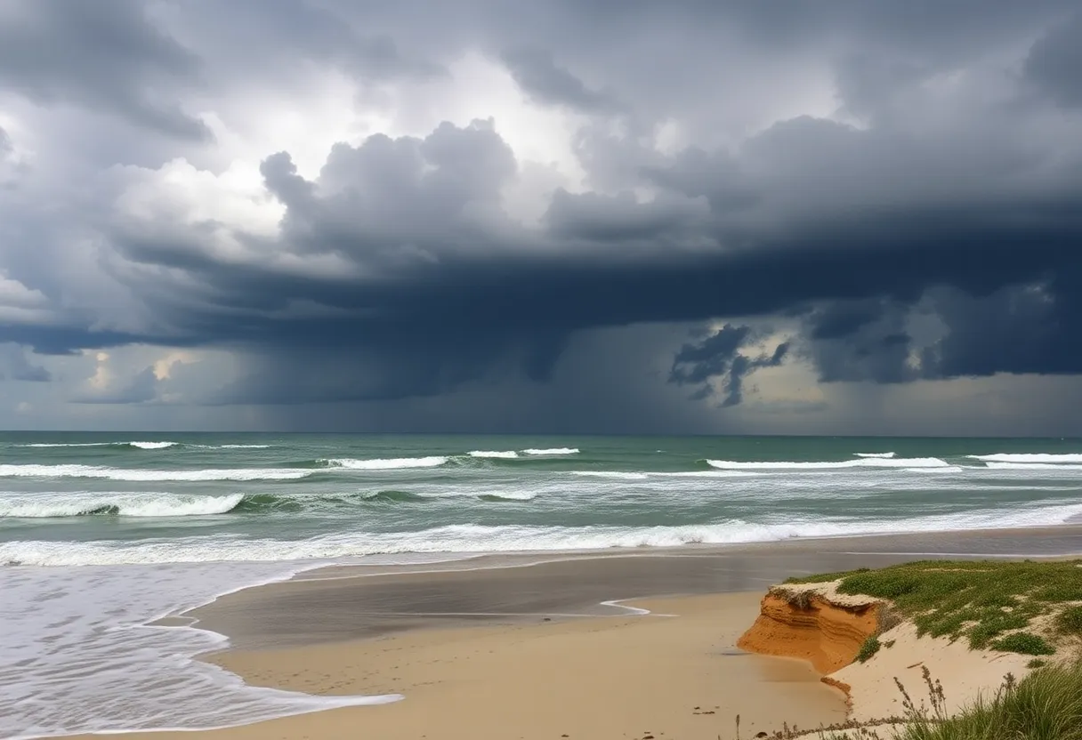 Coastal landscape of the Outer Banks in North Carolina during a storm
