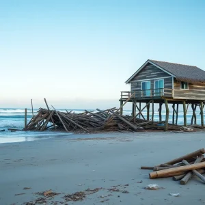 Collapsed beachfront home due to erosion