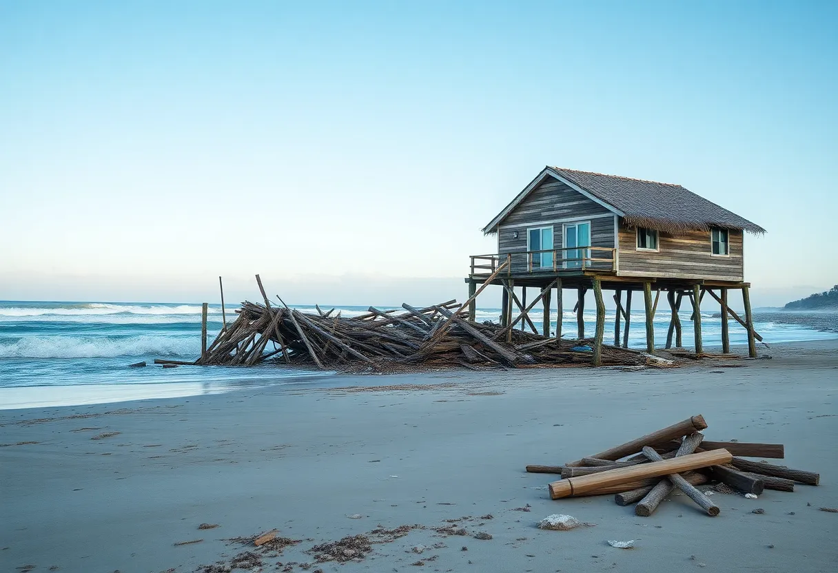 Collapsed beachfront home due to erosion