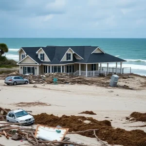 Collapsed beachfront stilt home in Buxton, North Carolina