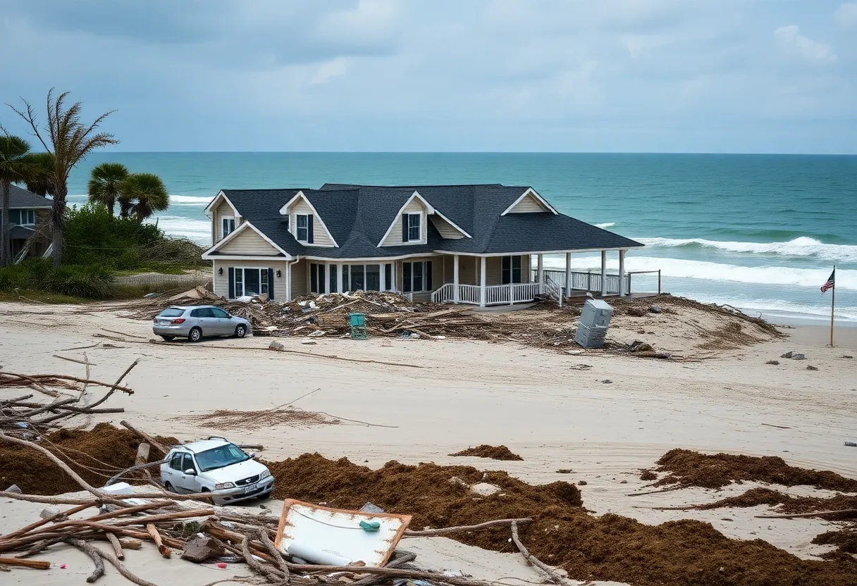 Collapsed beachfront stilt home in Buxton, North Carolina