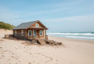 Collapsed beachfront cottage in Buxton, North Carolina