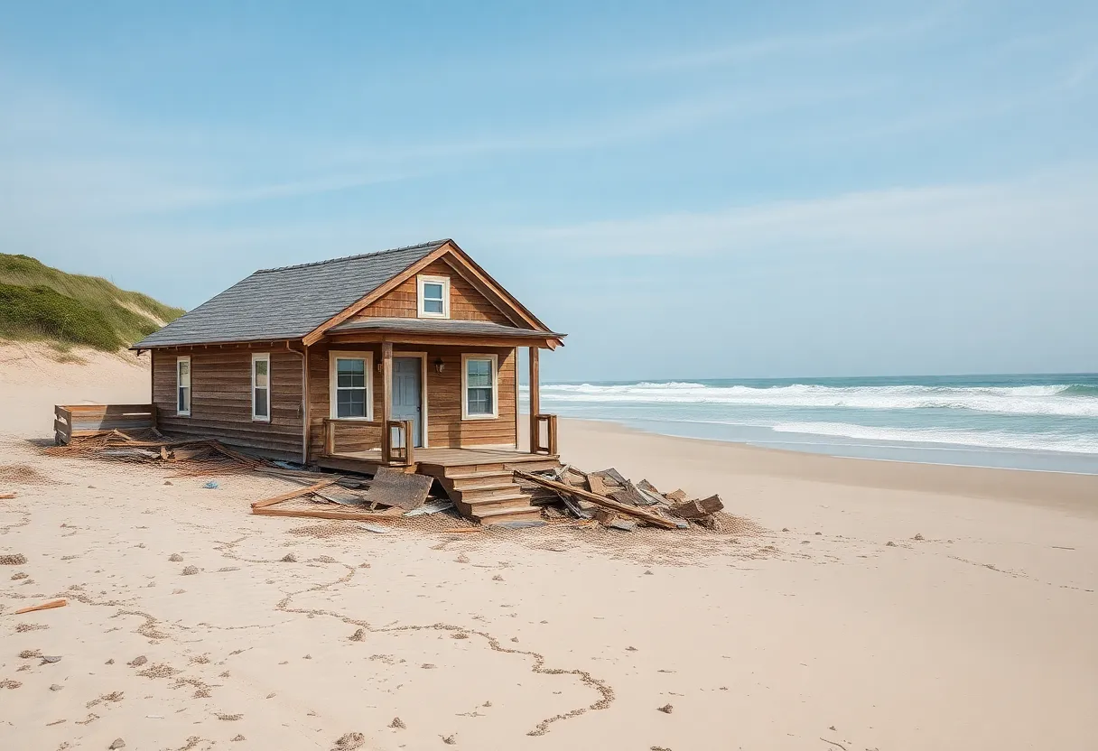 Collapsed beachfront cottage in Buxton, North Carolina