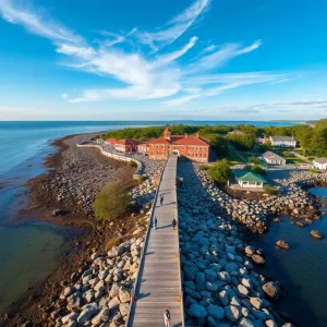 Aerial view of the construction site for the Dare County soundside boardwalk project.