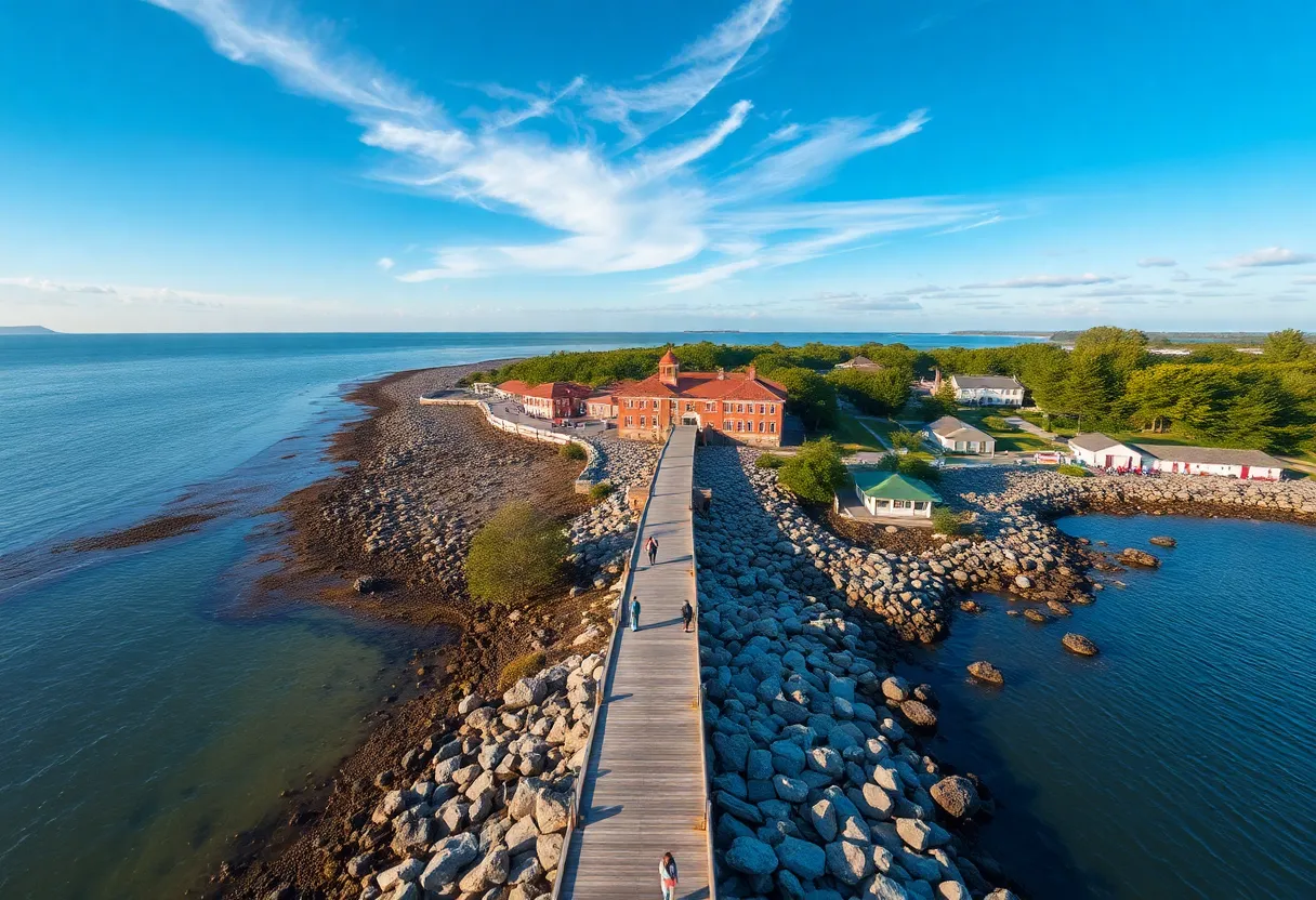 Aerial view of the construction site for the Dare County soundside boardwalk project.