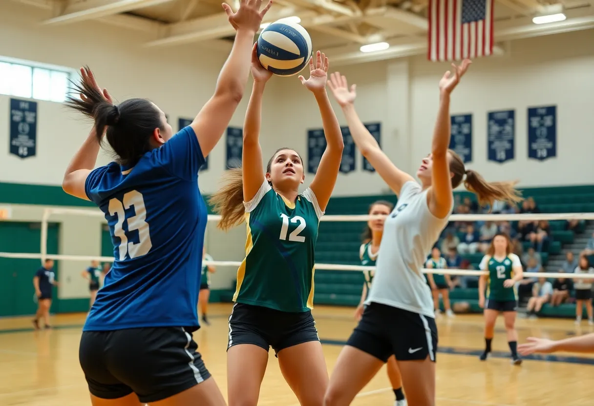 East Carolina volleyball team competing against William & Mary