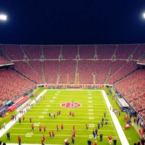 Fans cheering in the stadium during ECU football home opener