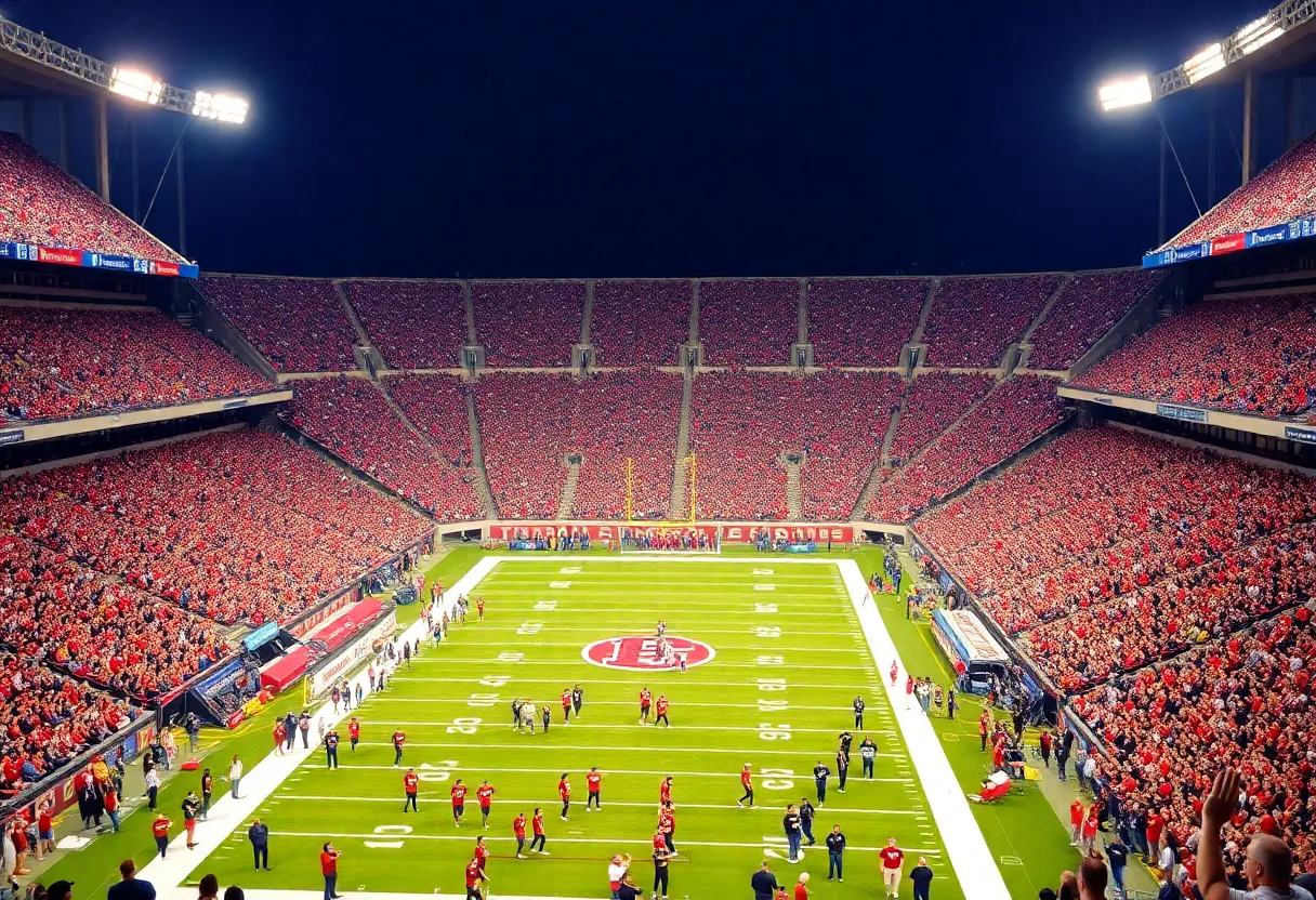 Fans cheering in the stadium during ECU football home opener