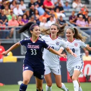 East Carolina University soccer team celebrating a goal against Tulsa