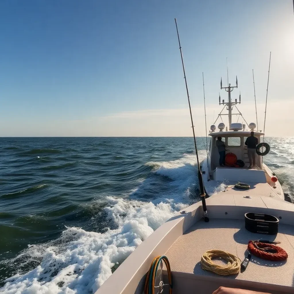 A fishing vessel navigating the waters of the Outer Banks, NC