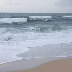 High waves and stormy skies depicting the effects of Hurricane Erin along the East Coast