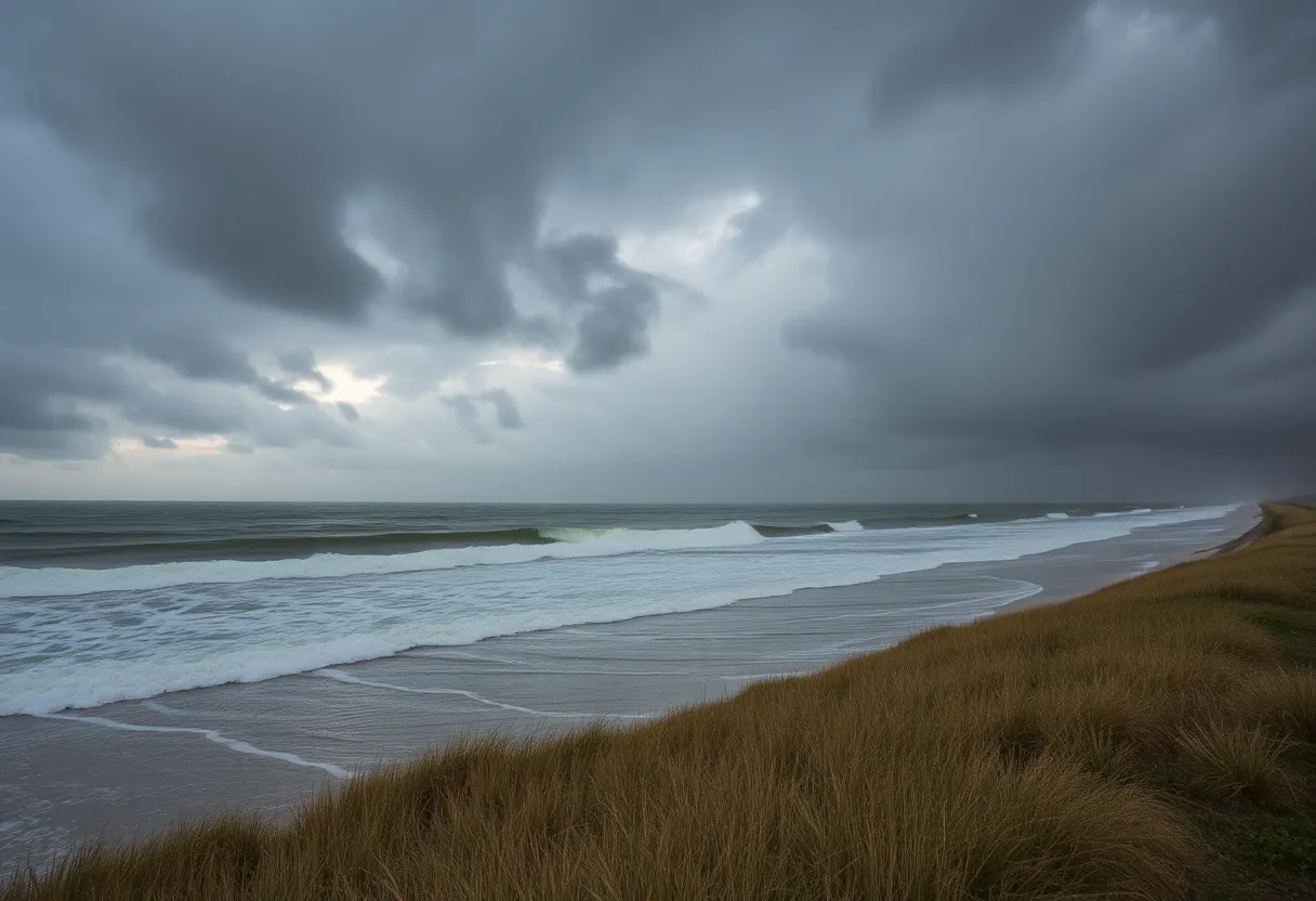Stormy weather on the Outer Banks coastline due to Hurricane Erin