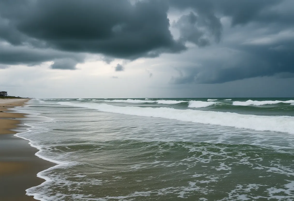 Stormy coastal scene during Hurricane Erin in the Outer Banks