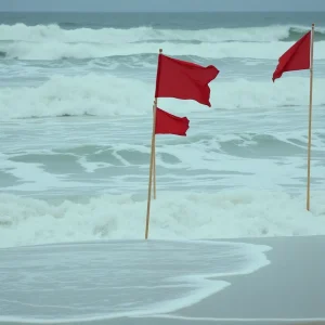 Turbulent waves and rip currents on the North Carolina coast due to Hurricane Erin