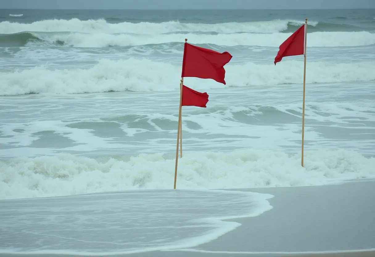 Turbulent waves and rip currents on the North Carolina coast due to Hurricane Erin