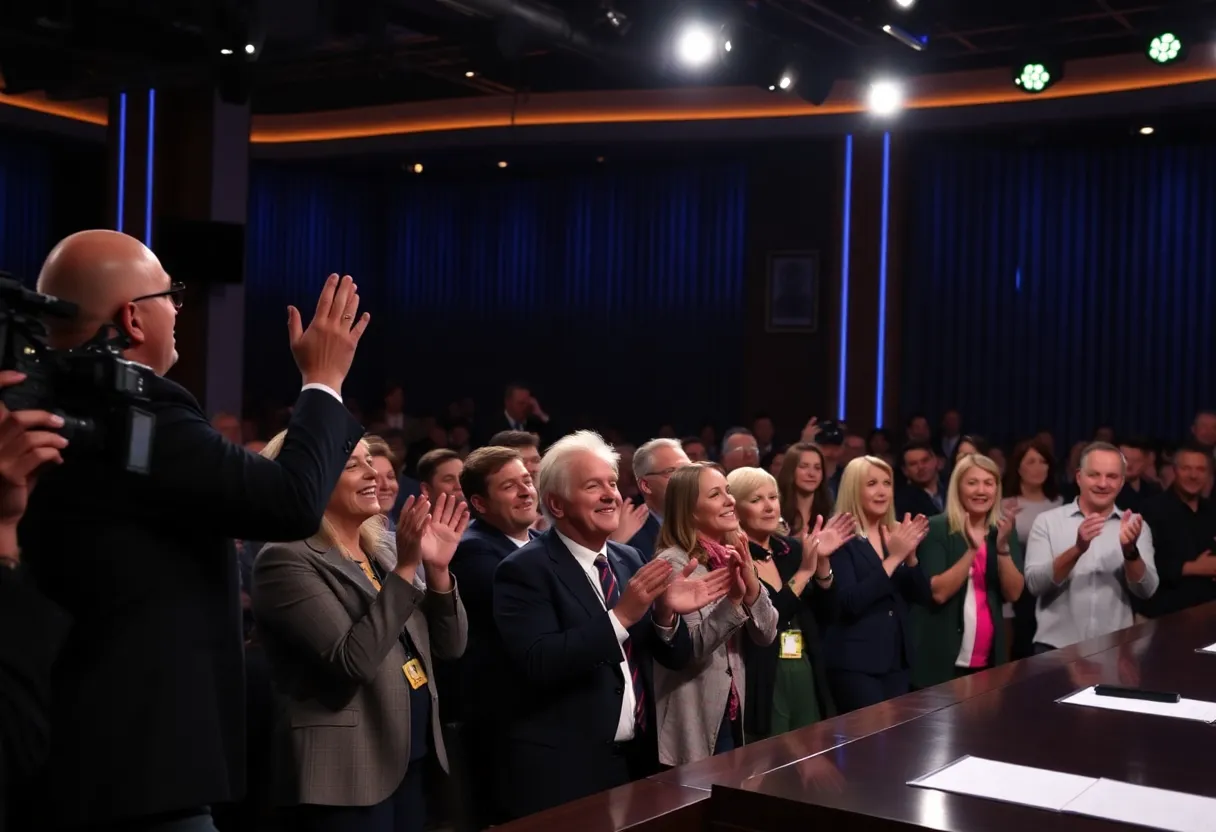 Audience applauding during Jimmy Kimmel's return to his show.
