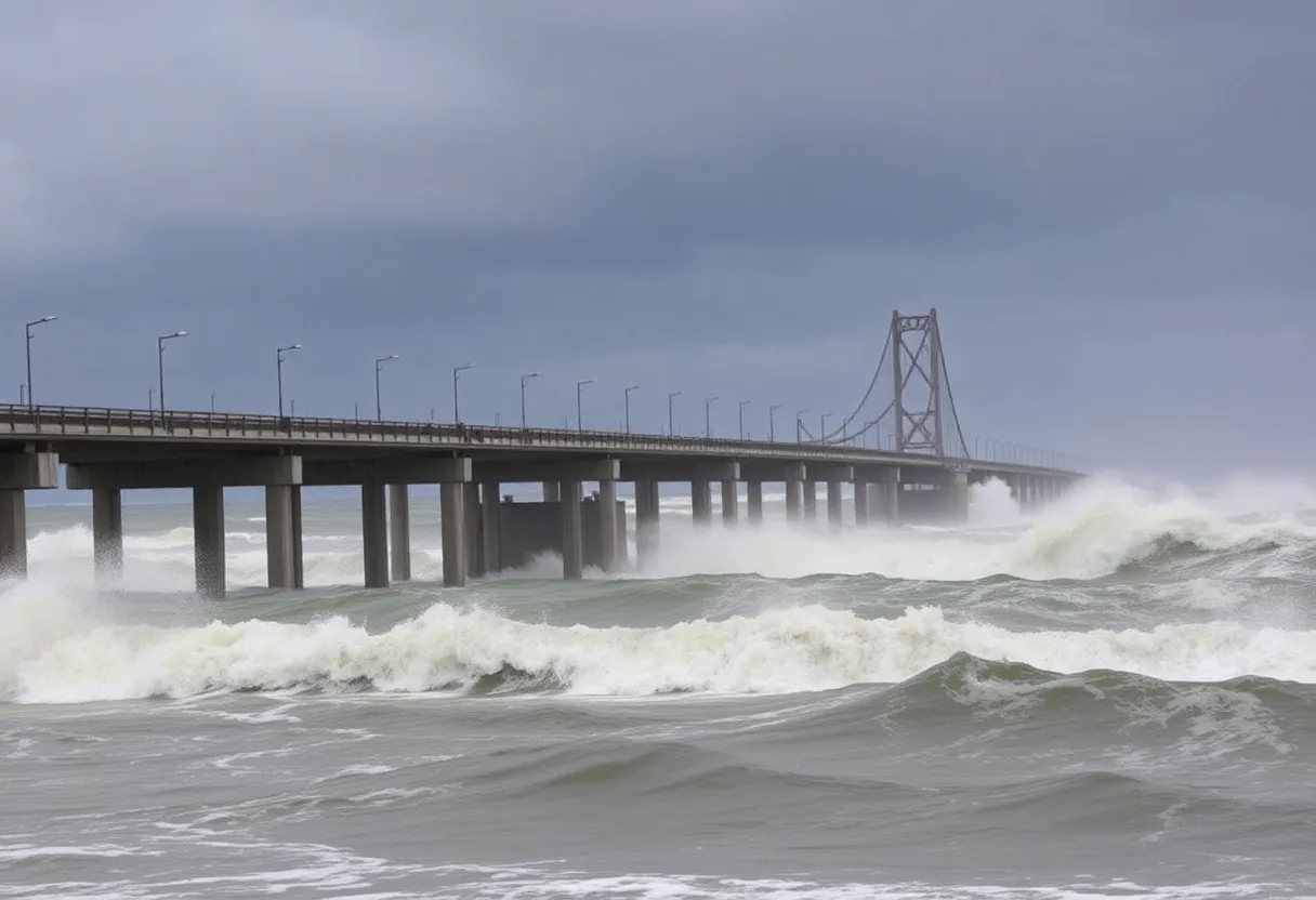 Stormy weather conditions at Marc Basnight Bridge, Outer Banks