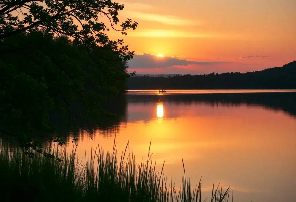 Sunset over a calm lake representing legacy.