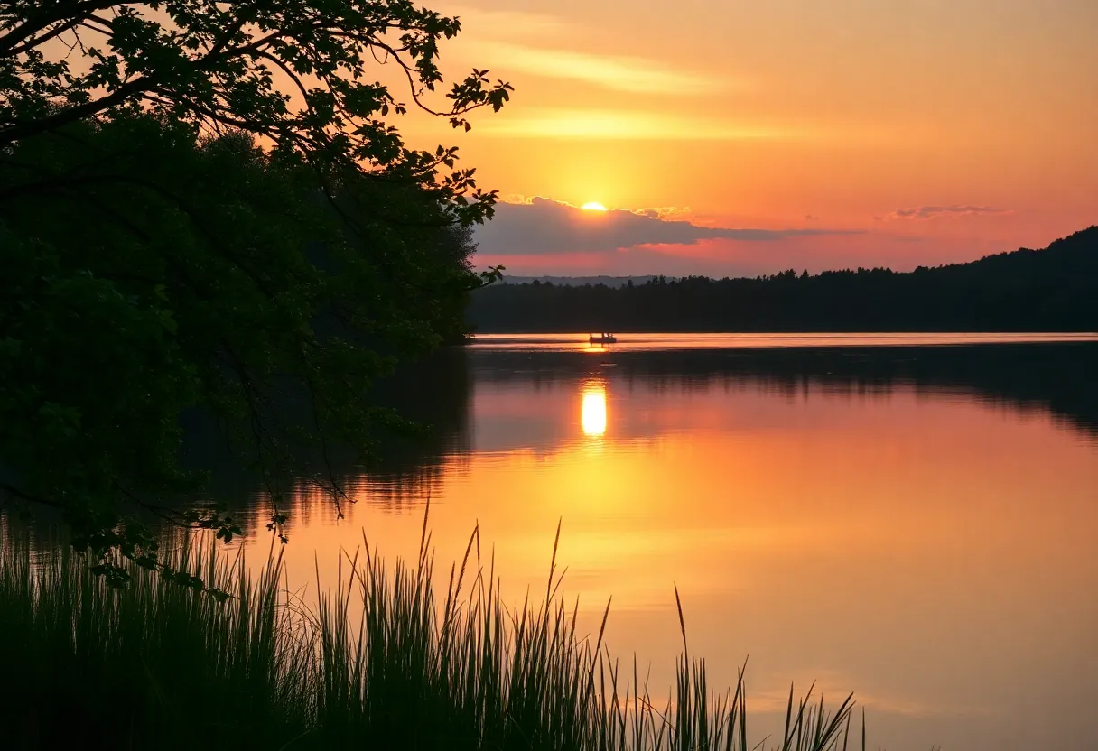 Sunset over a calm lake representing legacy.